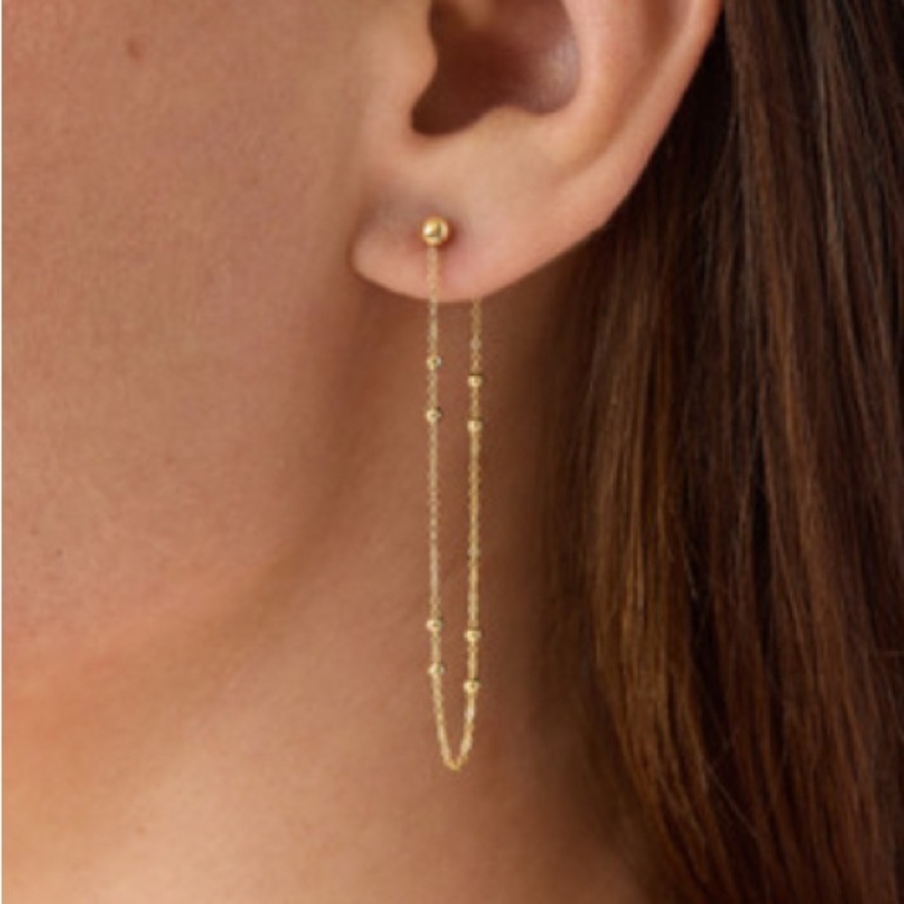 Designer BONY LEVY 14k yellow gold, beaded Chain Loop Earrings. Made in Italy.